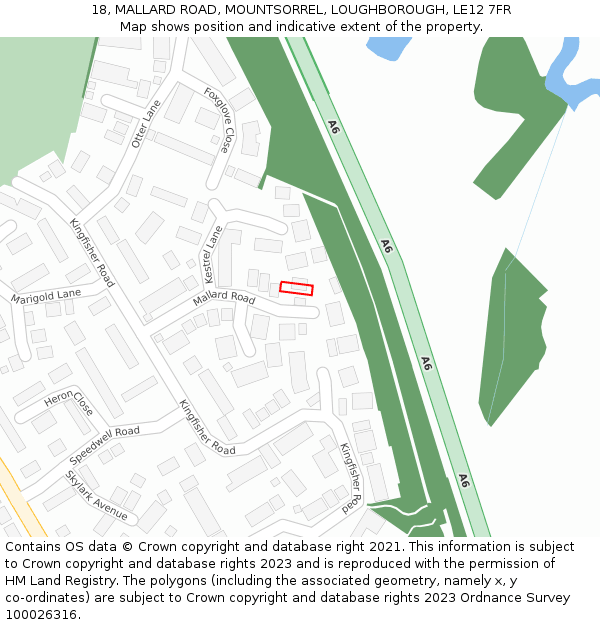 18, MALLARD ROAD, MOUNTSORREL, LOUGHBOROUGH, LE12 7FR: Location map and indicative extent of plot