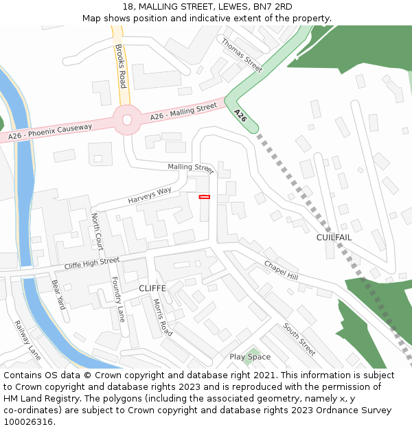 18, MALLING STREET, LEWES, BN7 2RD: Location map and indicative extent of plot