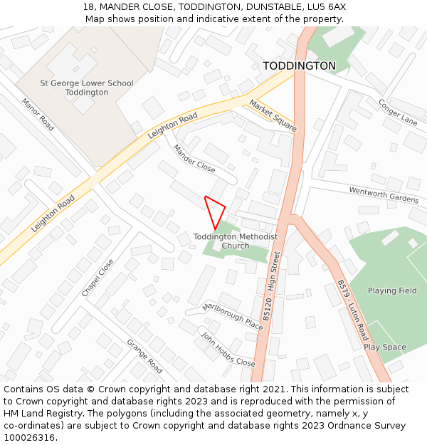 18, MANDER CLOSE, TODDINGTON, DUNSTABLE, LU5 6AX: Location map and indicative extent of plot