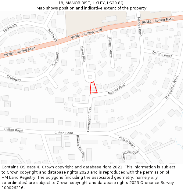 18, MANOR RISE, ILKLEY, LS29 8QL: Location map and indicative extent of plot