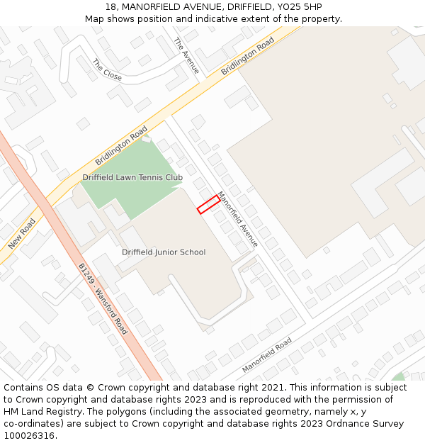 18, MANORFIELD AVENUE, DRIFFIELD, YO25 5HP: Location map and indicative extent of plot