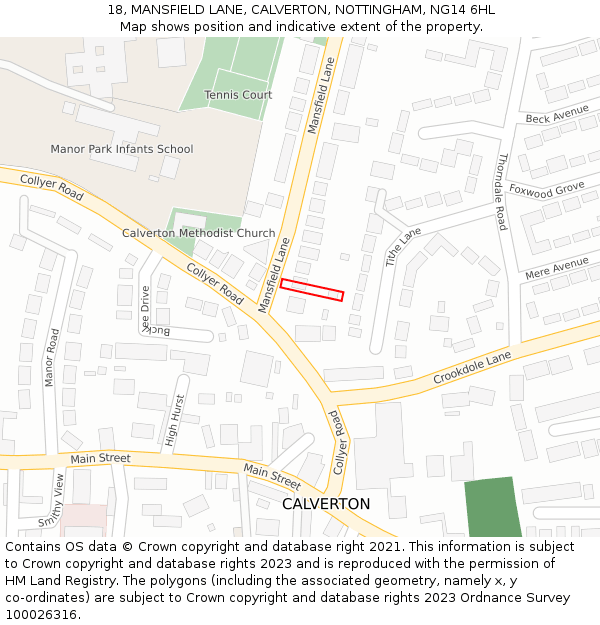 18, MANSFIELD LANE, CALVERTON, NOTTINGHAM, NG14 6HL: Location map and indicative extent of plot