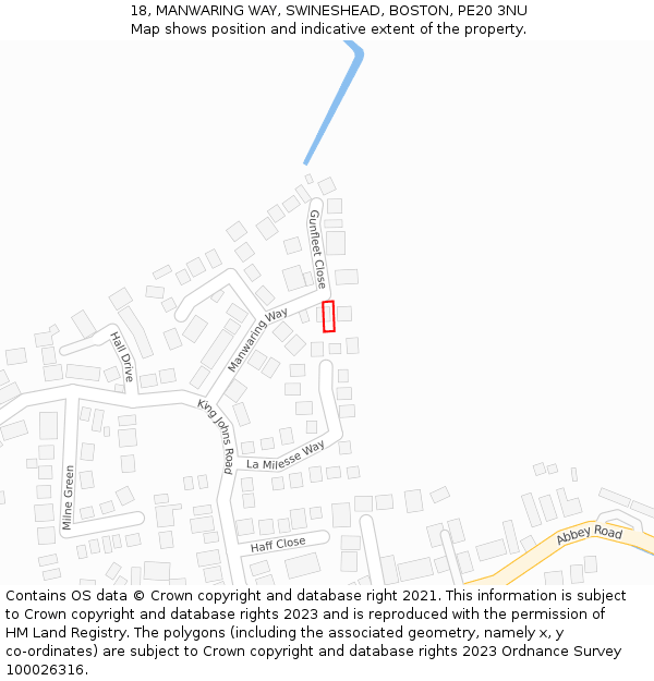 18, MANWARING WAY, SWINESHEAD, BOSTON, PE20 3NU: Location map and indicative extent of plot