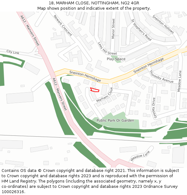 18, MARHAM CLOSE, NOTTINGHAM, NG2 4GR: Location map and indicative extent of plot