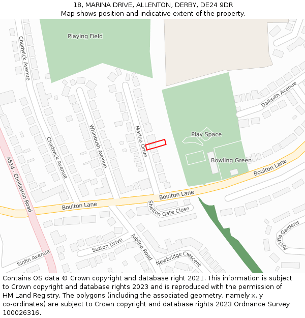 18, MARINA DRIVE, ALLENTON, DERBY, DE24 9DR: Location map and indicative extent of plot