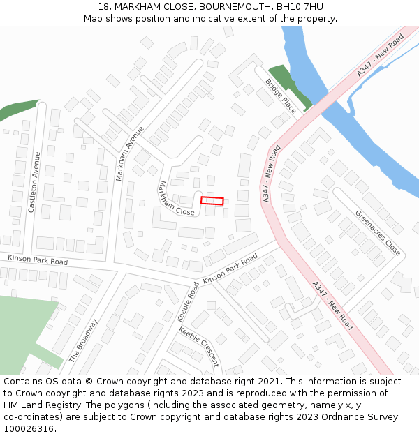 18, MARKHAM CLOSE, BOURNEMOUTH, BH10 7HU: Location map and indicative extent of plot