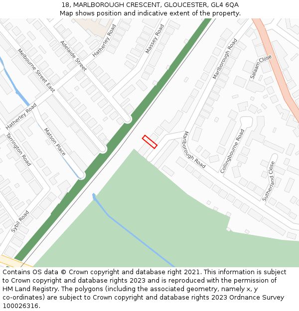 18, MARLBOROUGH CRESCENT, GLOUCESTER, GL4 6QA: Location map and indicative extent of plot