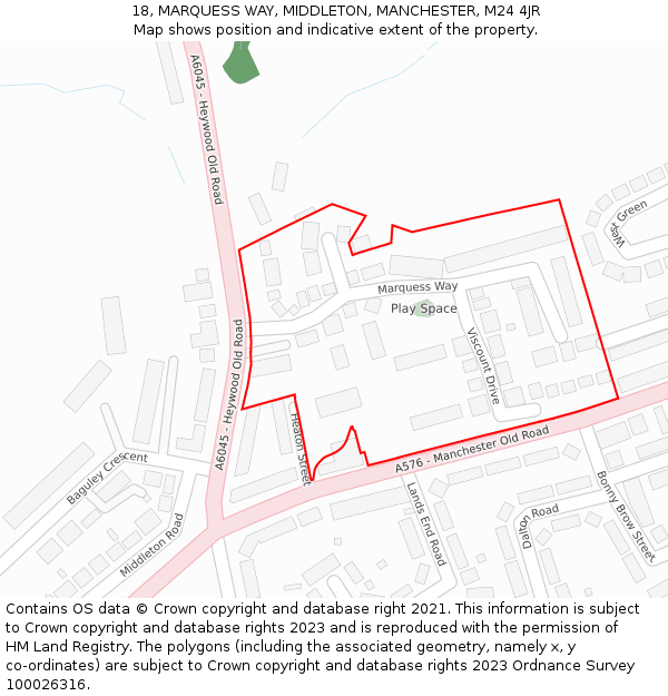 18, MARQUESS WAY, MIDDLETON, MANCHESTER, M24 4JR: Location map and indicative extent of plot