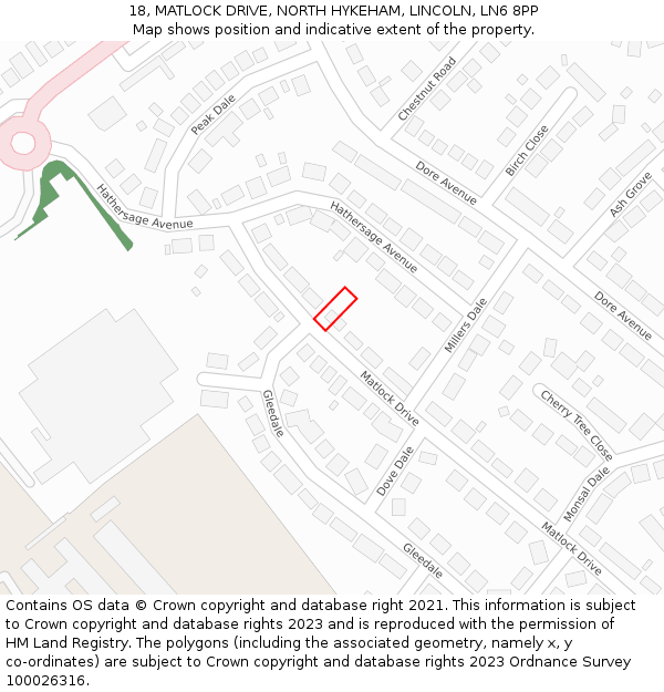 18, MATLOCK DRIVE, NORTH HYKEHAM, LINCOLN, LN6 8PP: Location map and indicative extent of plot