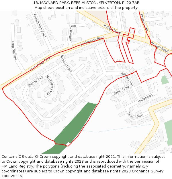 18, MAYNARD PARK, BERE ALSTON, YELVERTON, PL20 7AR: Location map and indicative extent of plot