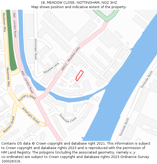 18, MEADOW CLOSE, NOTTINGHAM, NG2 3HZ: Location map and indicative extent of plot