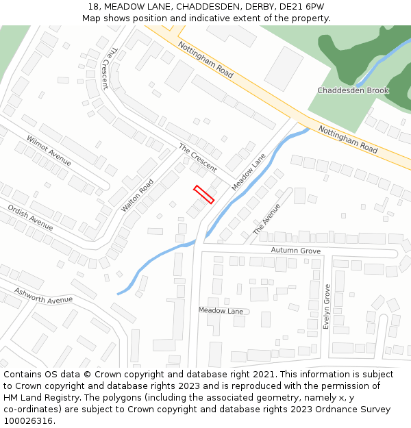 18, MEADOW LANE, CHADDESDEN, DERBY, DE21 6PW: Location map and indicative extent of plot