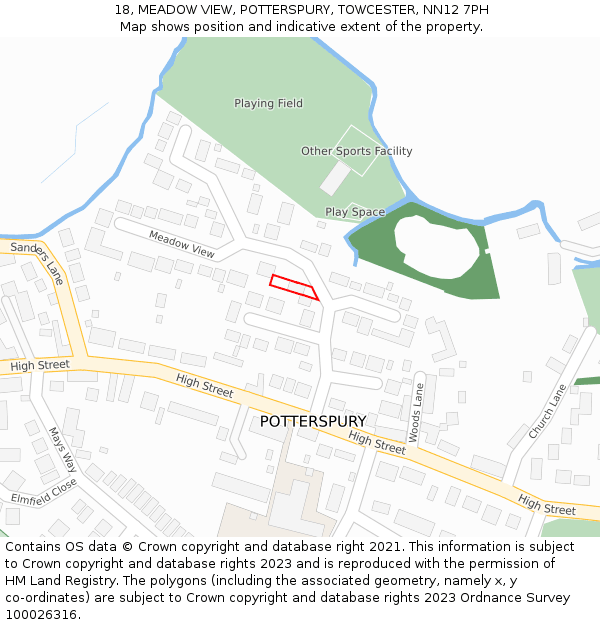18, MEADOW VIEW, POTTERSPURY, TOWCESTER, NN12 7PH: Location map and indicative extent of plot