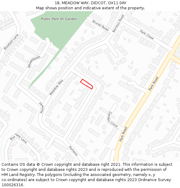 18, MEADOW WAY, DIDCOT, OX11 0AY: Location map and indicative extent of plot