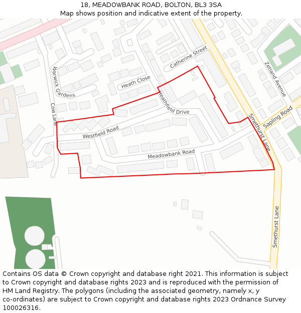 18, MEADOWBANK ROAD, BOLTON, BL3 3SA: Location map and indicative extent of plot