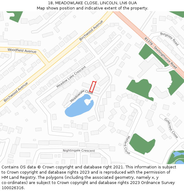 18, MEADOWLAKE CLOSE, LINCOLN, LN6 0UA: Location map and indicative extent of plot
