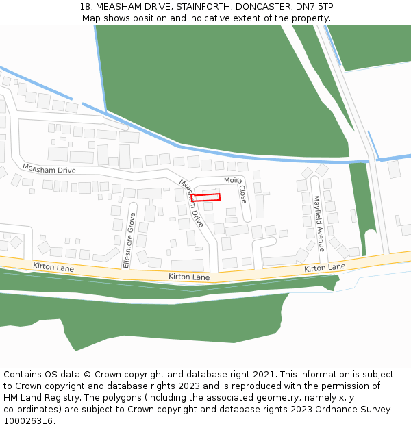18, MEASHAM DRIVE, STAINFORTH, DONCASTER, DN7 5TP: Location map and indicative extent of plot