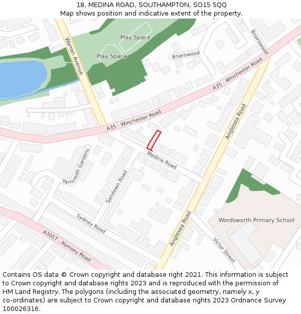 18, MEDINA ROAD, SOUTHAMPTON, SO15 5QQ: Location map and indicative extent of plot