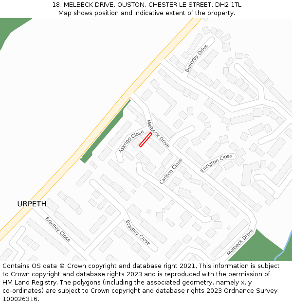 18, MELBECK DRIVE, OUSTON, CHESTER LE STREET, DH2 1TL: Location map and indicative extent of plot