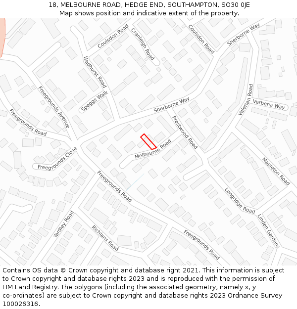 18, MELBOURNE ROAD, HEDGE END, SOUTHAMPTON, SO30 0JE: Location map and indicative extent of plot