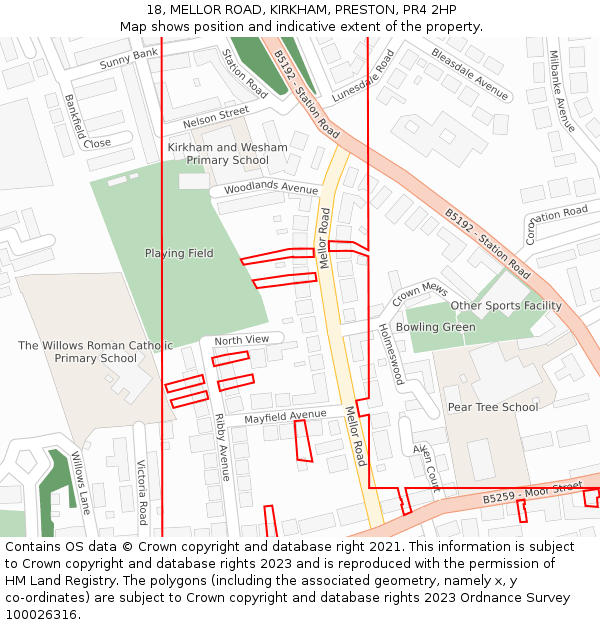 18, MELLOR ROAD, KIRKHAM, PRESTON, PR4 2HP: Location map and indicative extent of plot