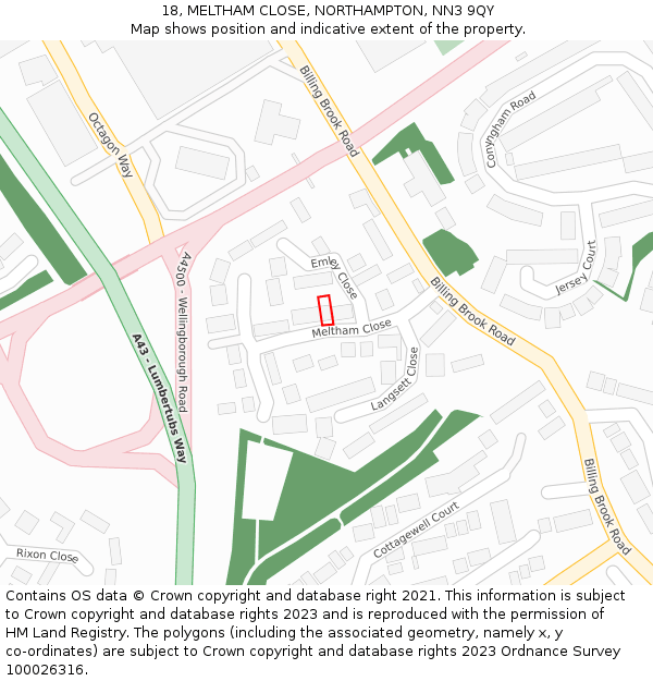 18, MELTHAM CLOSE, NORTHAMPTON, NN3 9QY: Location map and indicative extent of plot