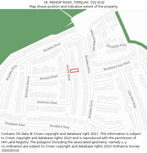 18, MENDIP ROAD, TORQUAY, TQ2 6UQ: Location map and indicative extent of plot