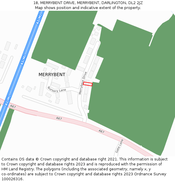 18, MERRYBENT DRIVE, MERRYBENT, DARLINGTON, DL2 2JZ: Location map and indicative extent of plot