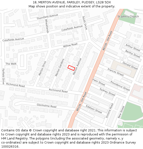 18, MERTON AVENUE, FARSLEY, PUDSEY, LS28 5DX: Location map and indicative extent of plot