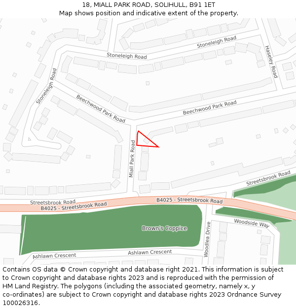 18, MIALL PARK ROAD, SOLIHULL, B91 1ET: Location map and indicative extent of plot