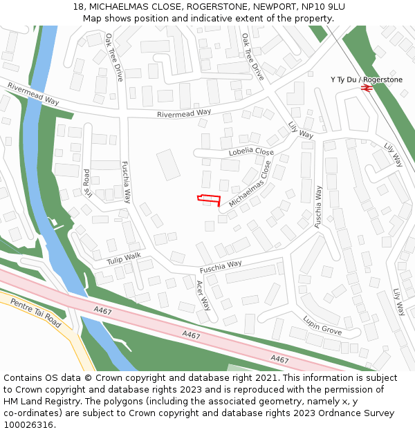 18, MICHAELMAS CLOSE, ROGERSTONE, NEWPORT, NP10 9LU: Location map and indicative extent of plot