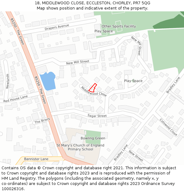18, MIDDLEWOOD CLOSE, ECCLESTON, CHORLEY, PR7 5QG: Location map and indicative extent of plot