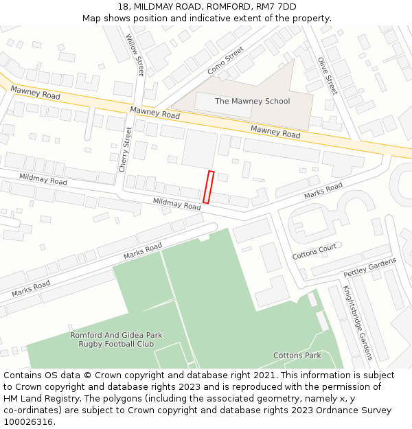 18, MILDMAY ROAD, ROMFORD, RM7 7DD: Location map and indicative extent of plot