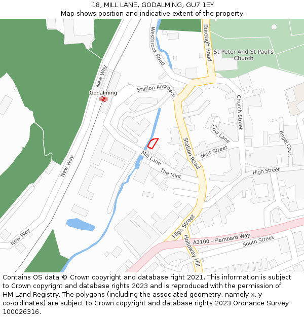 18, MILL LANE, GODALMING, GU7 1EY: Location map and indicative extent of plot