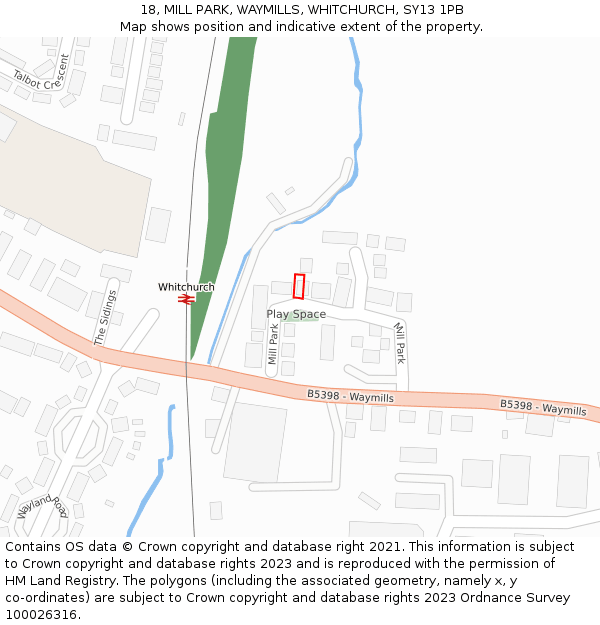 18, MILL PARK, WAYMILLS, WHITCHURCH, SY13 1PB: Location map and indicative extent of plot