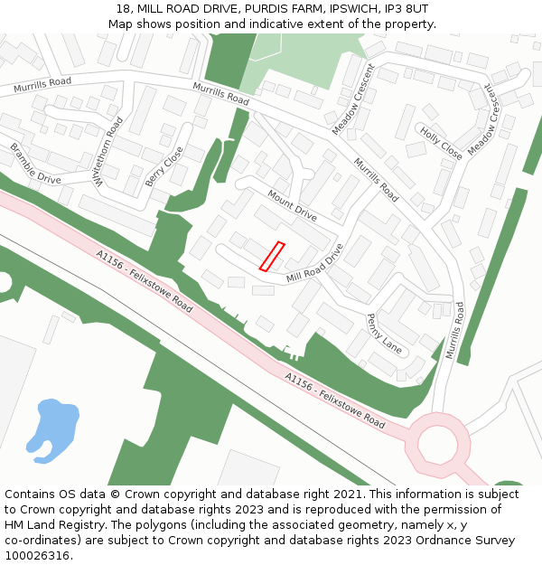 18, MILL ROAD DRIVE, PURDIS FARM, IPSWICH, IP3 8UT: Location map and indicative extent of plot