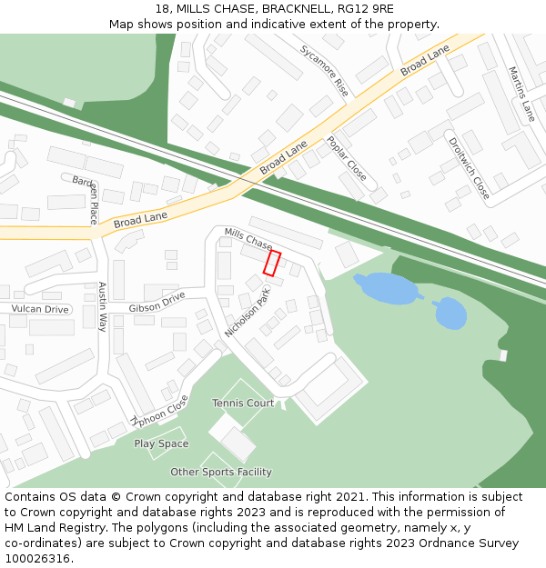 18, MILLS CHASE, BRACKNELL, RG12 9RE: Location map and indicative extent of plot