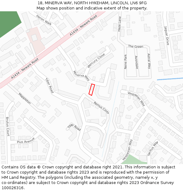 18, MINERVA WAY, NORTH HYKEHAM, LINCOLN, LN6 9FG: Location map and indicative extent of plot