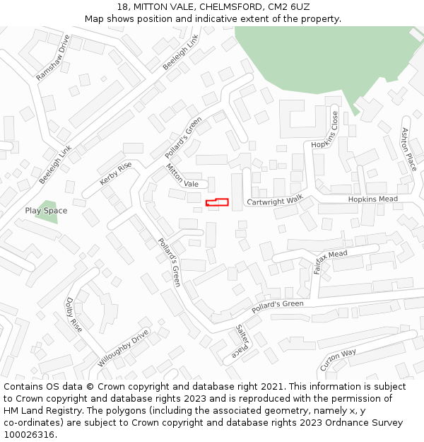 18, MITTON VALE, CHELMSFORD, CM2 6UZ: Location map and indicative extent of plot