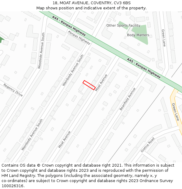 18, MOAT AVENUE, COVENTRY, CV3 6BS: Location map and indicative extent of plot