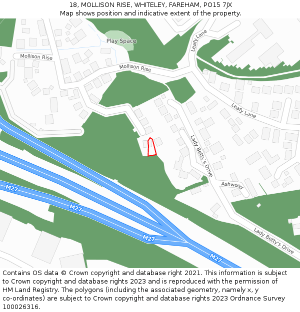 18, MOLLISON RISE, WHITELEY, FAREHAM, PO15 7JX: Location map and indicative extent of plot