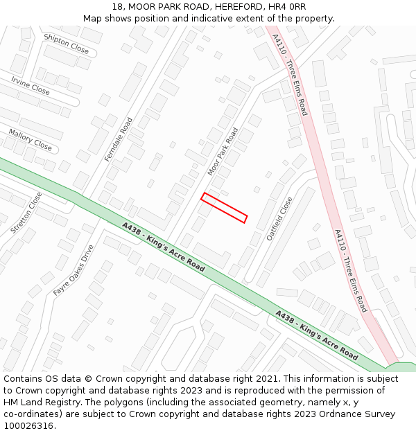 18, MOOR PARK ROAD, HEREFORD, HR4 0RR: Location map and indicative extent of plot