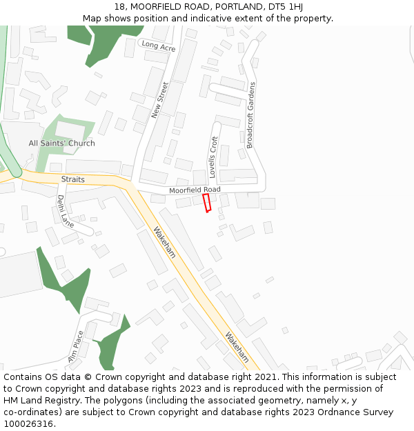 18, MOORFIELD ROAD, PORTLAND, DT5 1HJ: Location map and indicative extent of plot