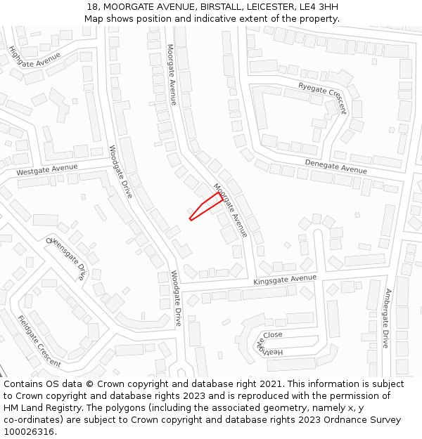 18, MOORGATE AVENUE, BIRSTALL, LEICESTER, LE4 3HH: Location map and indicative extent of plot