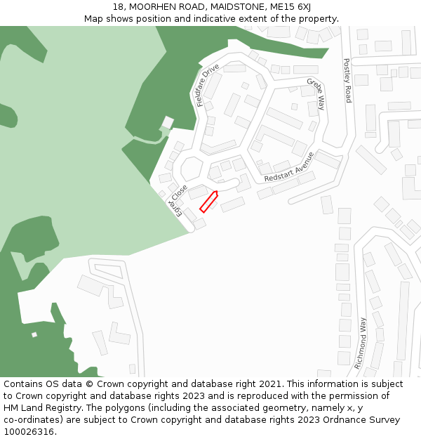 18, MOORHEN ROAD, MAIDSTONE, ME15 6XJ: Location map and indicative extent of plot