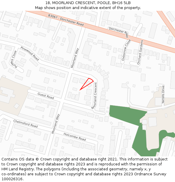 18, MOORLAND CRESCENT, POOLE, BH16 5LB: Location map and indicative extent of plot