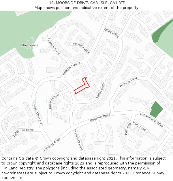 18, MOORSIDE DRIVE, CARLISLE, CA1 3TF: Location map and indicative extent of plot
