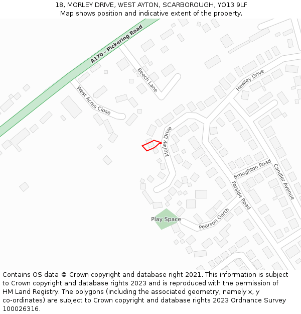 18, MORLEY DRIVE, WEST AYTON, SCARBOROUGH, YO13 9LF: Location map and indicative extent of plot