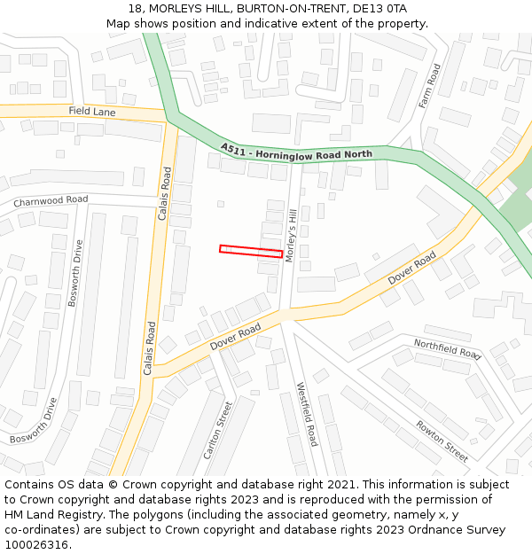 18, MORLEYS HILL, BURTON-ON-TRENT, DE13 0TA: Location map and indicative extent of plot