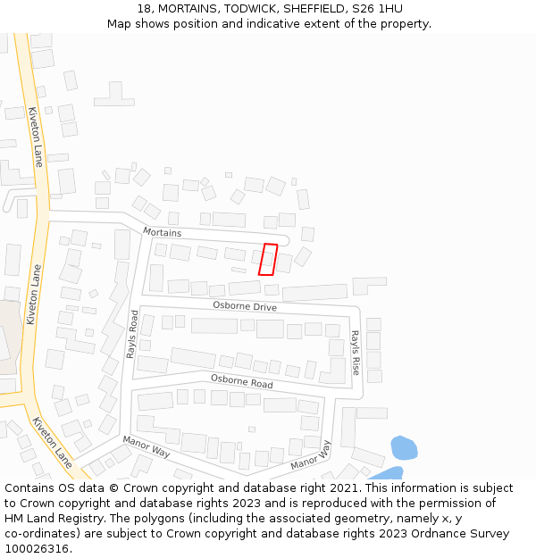 18, MORTAINS, TODWICK, SHEFFIELD, S26 1HU: Location map and indicative extent of plot